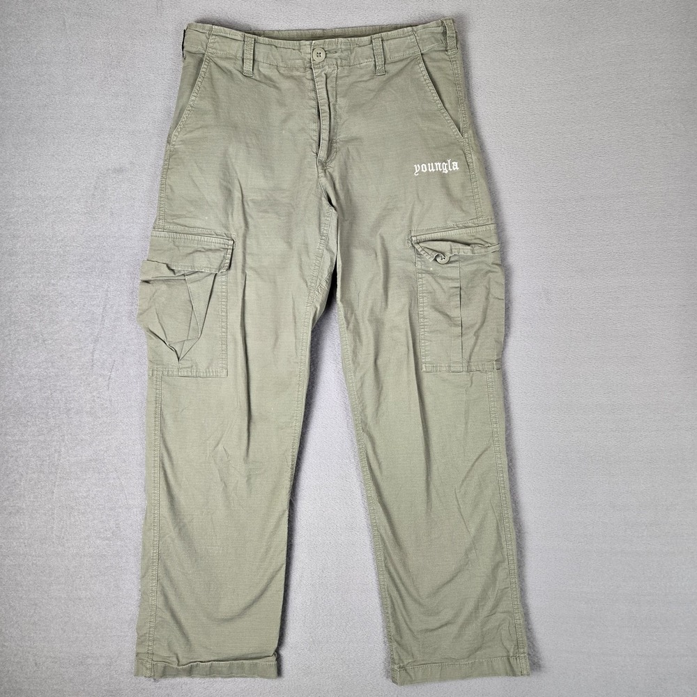 Youngla Pants Mens Large Green 226 TrailBlaze Cargos Pockets Ripstop 29" Inseam